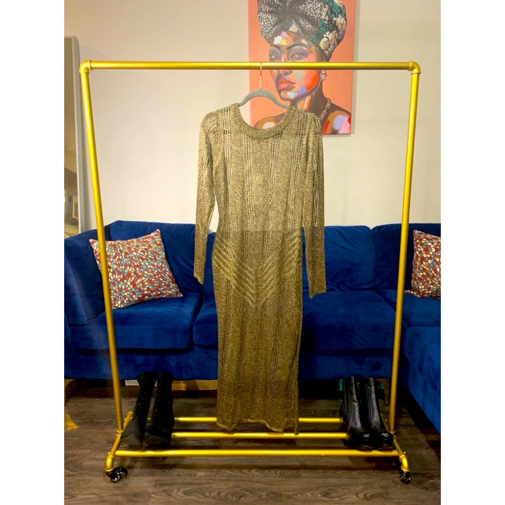 BNWT Wow Couture Gold Label Metallic Mesh Dress - Size Large